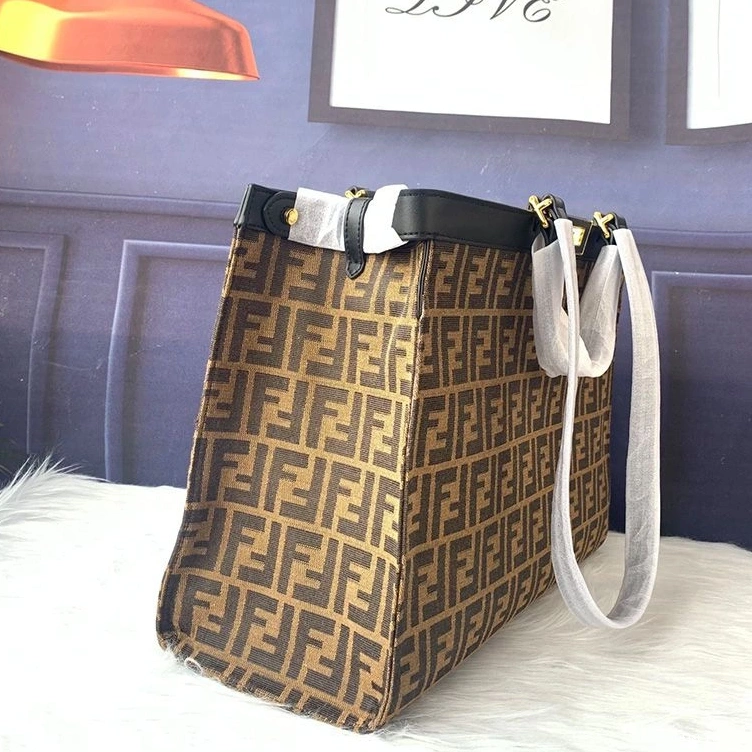 Cheap HOT Fendi FF Peekaboo X-Tote In Medium Coffee Fabric Motif Black 0710